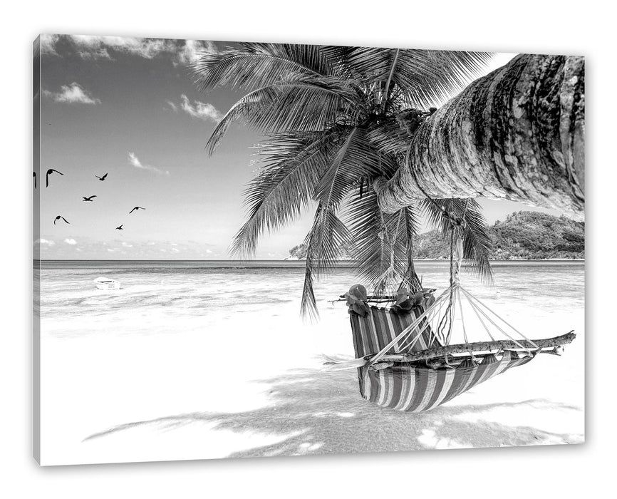 Pixxprint Bunte Hängematte am Traumstrand, Monochrome, Leinwandbild