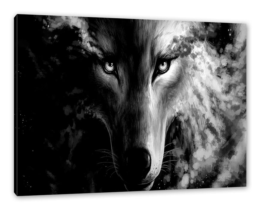 Pixxprint Abstrakter Wolf mit rauchenden Augen, Monochrome, Leinwandbild