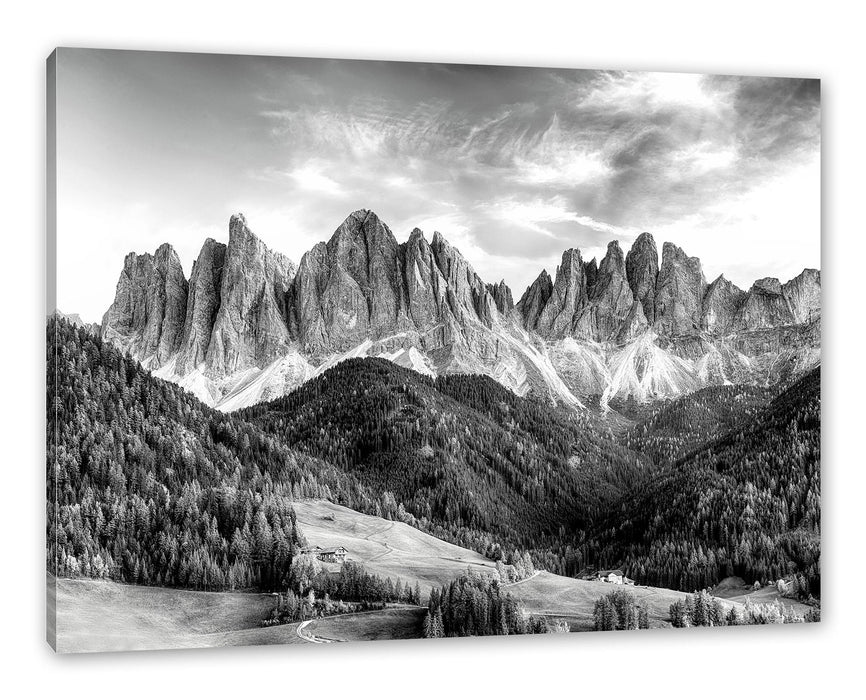 Pixxprint Bunte Waldlandschaft vor den Dolomiten, Monochrome, Leinwandbild