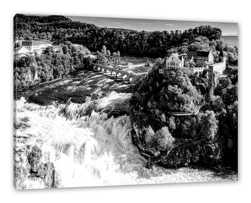 Pixxprint Panorama vom Rheinfall in der Schweiz, Monochrome, Leinwandbild