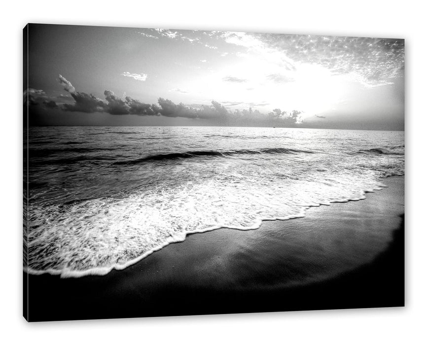 Pixxprint Sonnenuntergangsstimmung an Traumstrand, Monochrome, Leinwandbild