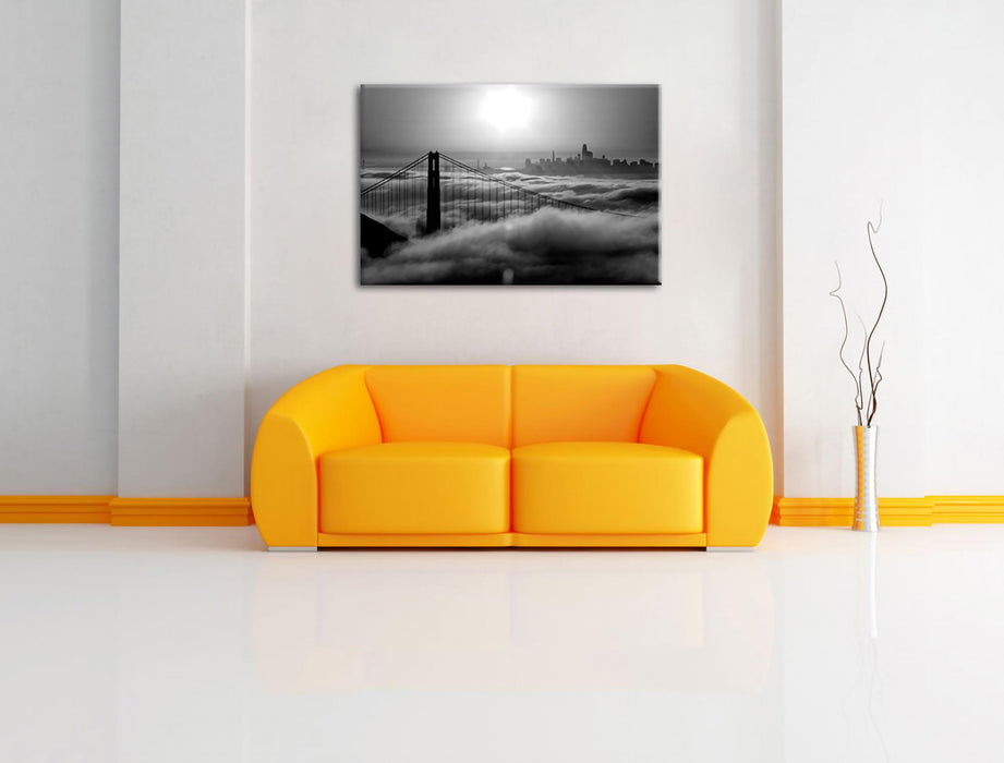 Golden Gate Bridge im Sonnenaufgang, Monochrome Leinwanbild Wohnzimmer Rechteckig