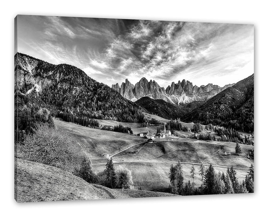 Pixxprint Herbstliche Landschaft in den Dolomiten, Monochrome, Leinwandbild