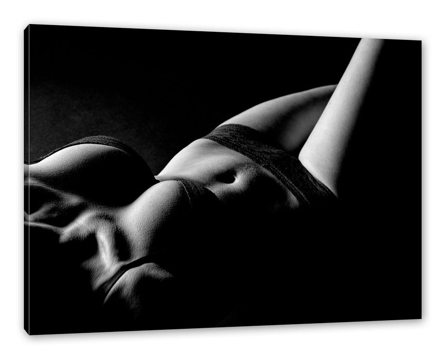 Pixxprint Frauenkörper in sexy roter Unterwäsche, Monochrome, Leinwandbild