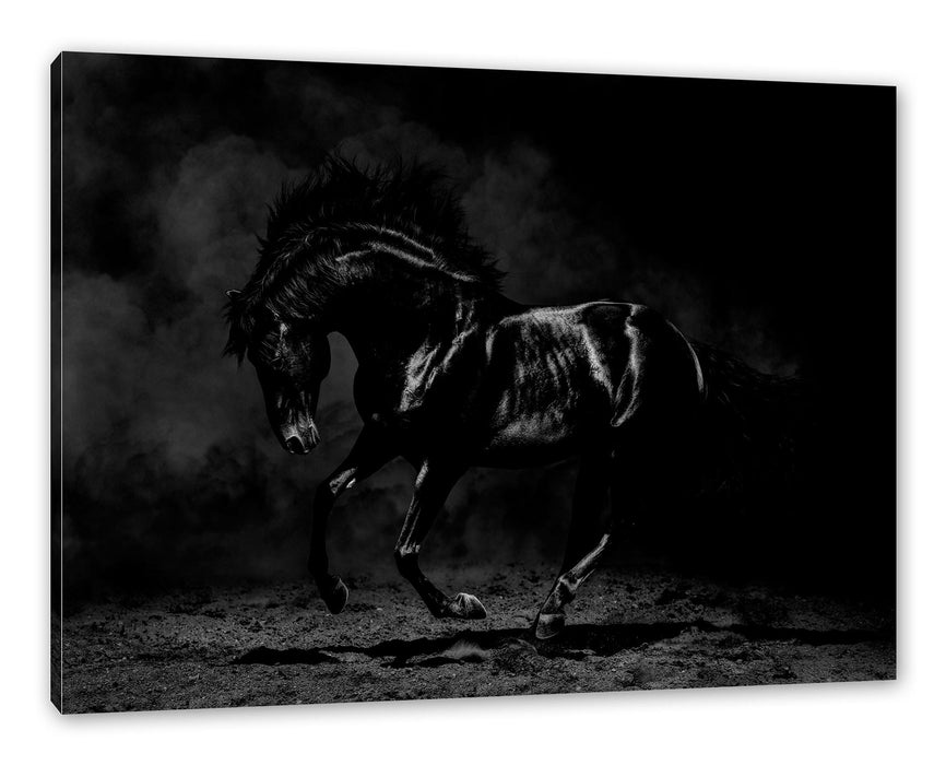 Pixxprint Edles galoppierendes schwarzes Pferd, Monochrome, Leinwandbild