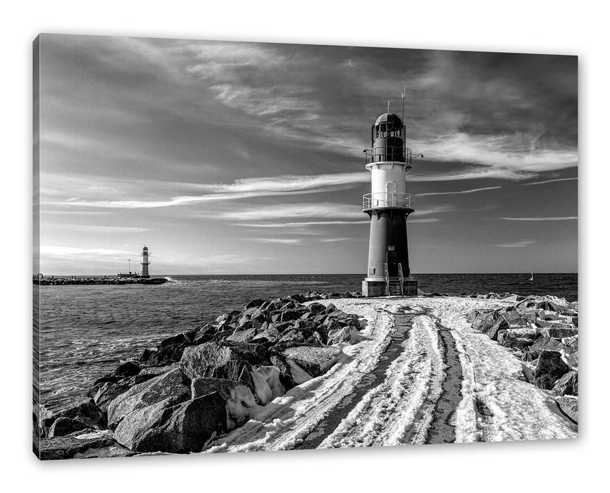Pixxprint Molentürme in Warnemünde im Winter, Monochrome, Leinwandbild