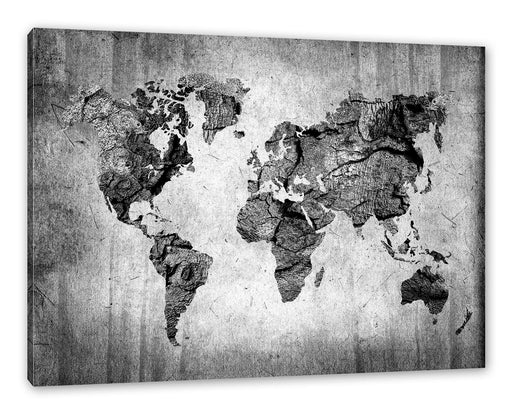 Weltkarte auf altem Holz, Monochrome Leinwanbild Rechteckig
