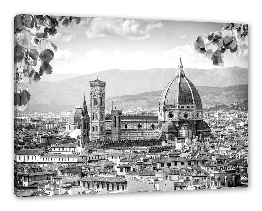 Pixxprint Hausdächer und Kirche in Florenz, Monochrome, Leinwandbild