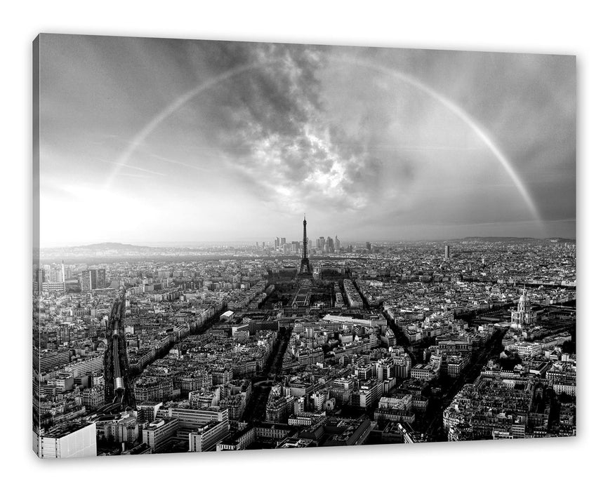 Pixxprint Panorama Regenbogen über Paris, Monochrome, Leinwandbild