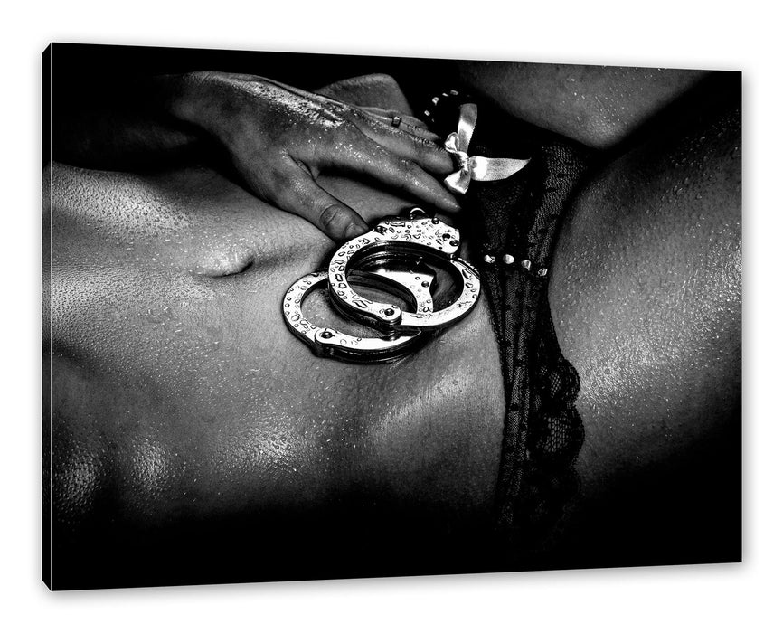 Pixxprint Sexy Frau Nahaufnahme Handschellen, Monochrome, Leinwandbild