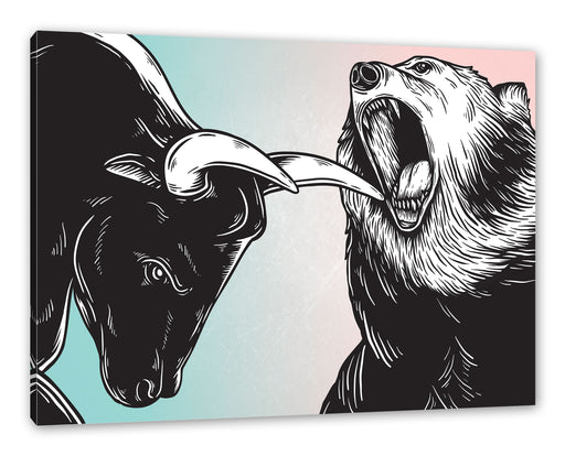 Bulle und Bär Aktienmarkt Leinwandbild Rechteckig