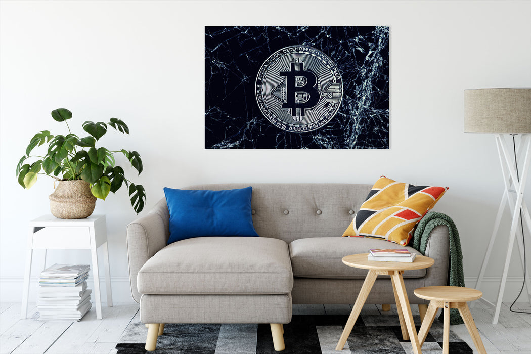Bitcoin BTC auf Eis Leinwandbild Wohnzimmer Rechteckig