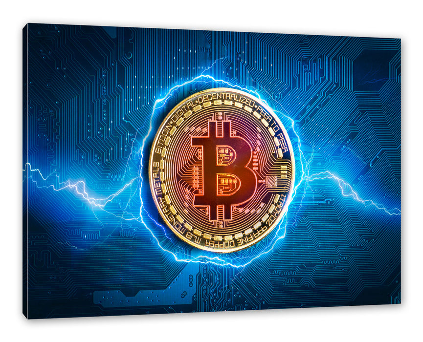 Pixxprint Bitcoin BTC auf Hauptplatine, Leinwandbild