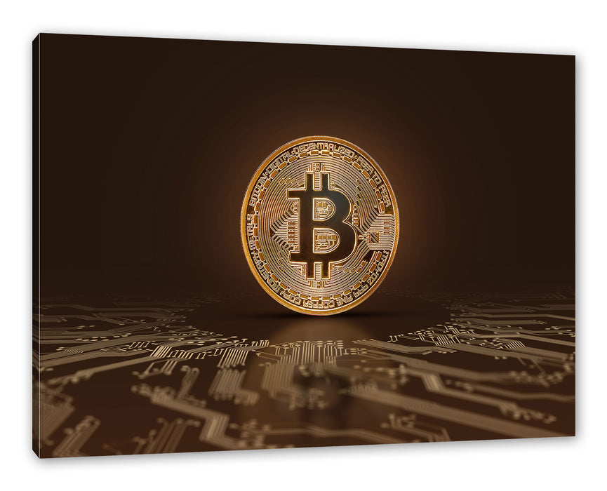 Pixxprint Bitcoin BTC mit Grafikkarte , Leinwandbild