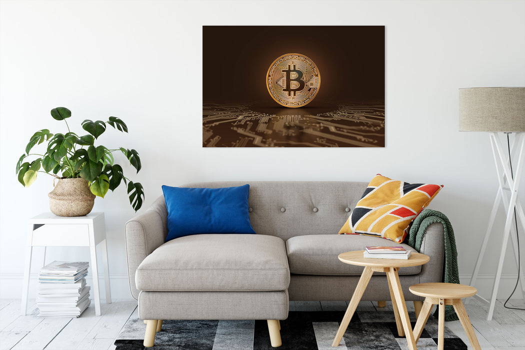 Bitcoin BTC mit Grafikkarte  Leinwandbild Wohnzimmer Rechteckig