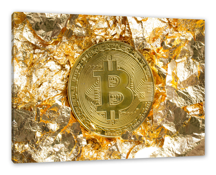 Pixxprint Bitcoin BTC Goldpapier, Leinwandbild