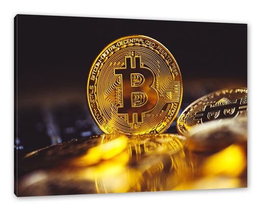 Bitcoin BTC zwischen Münzen Leinwandbild Rechteckig