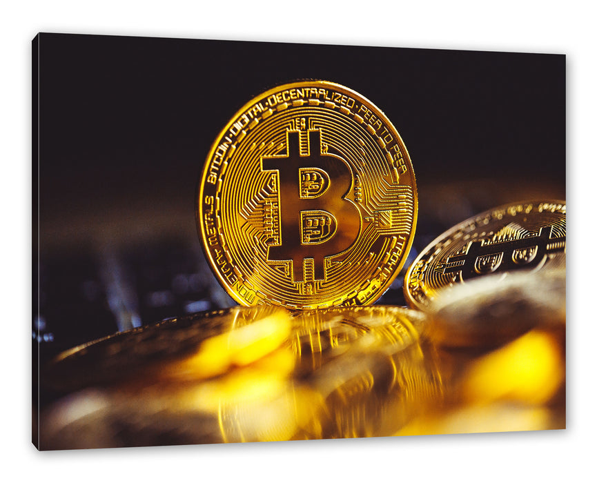 Pixxprint Bitcoin BTC zwischen Münzen, Leinwandbild