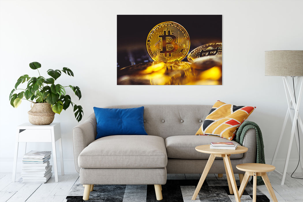 Bitcoin BTC zwischen Münzen Leinwandbild Wohnzimmer Rechteckig