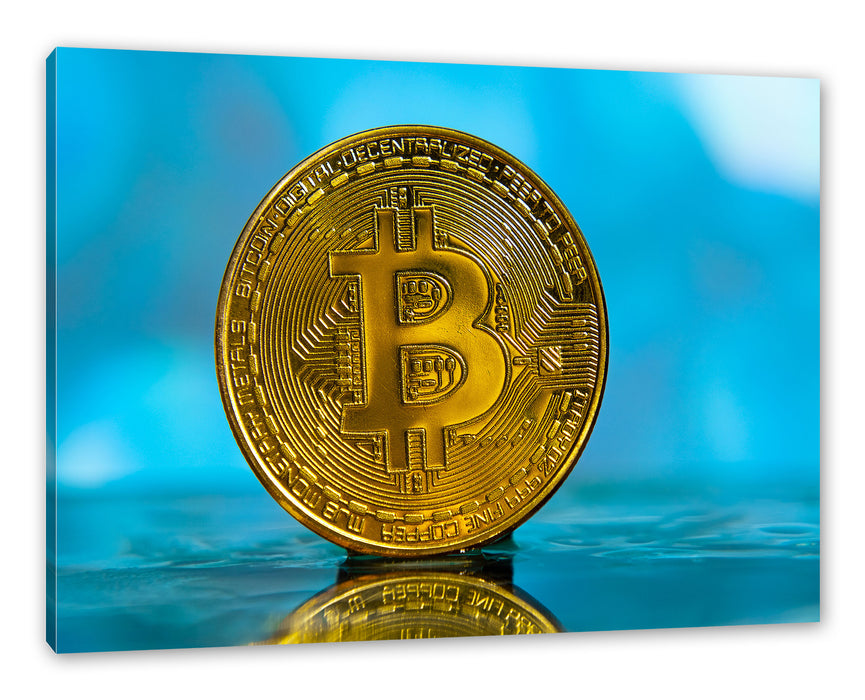 Pixxprint Bitcoin BTC reflektiert Wasser, Leinwandbild