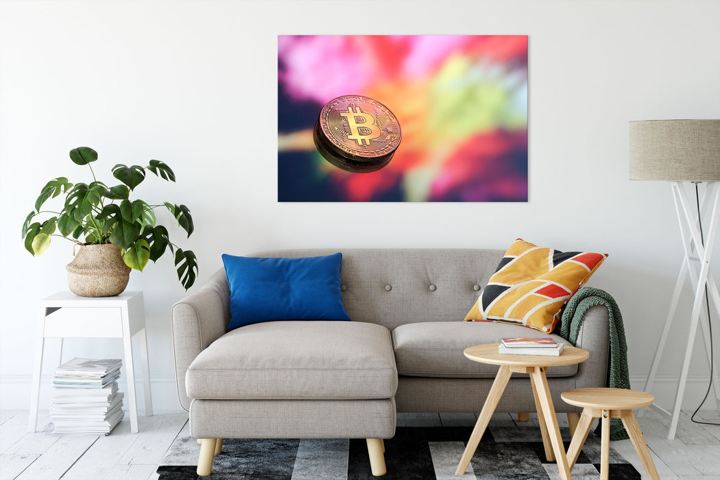 Bitcoin BTC bunte Darstellung Leinwandbild Wohnzimmer Rechteckig