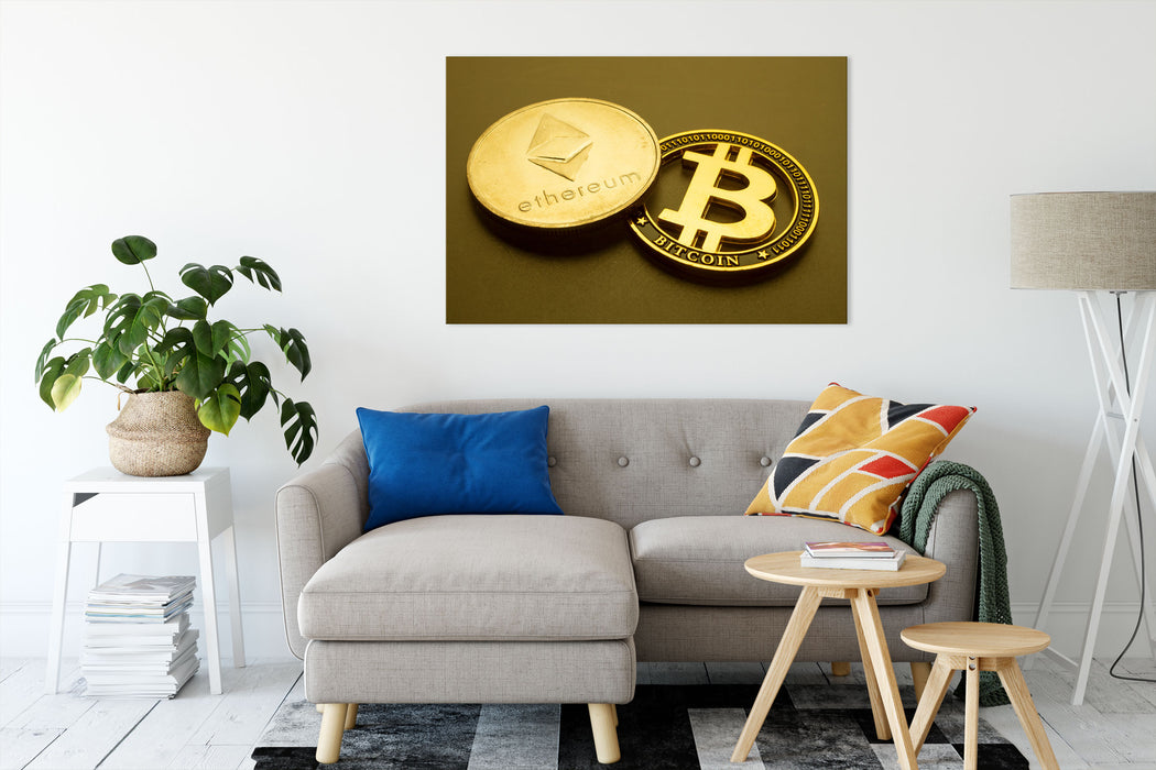 Ethereum ETH vs. Bitcoin BTC Leinwandbild Wohnzimmer Rechteckig