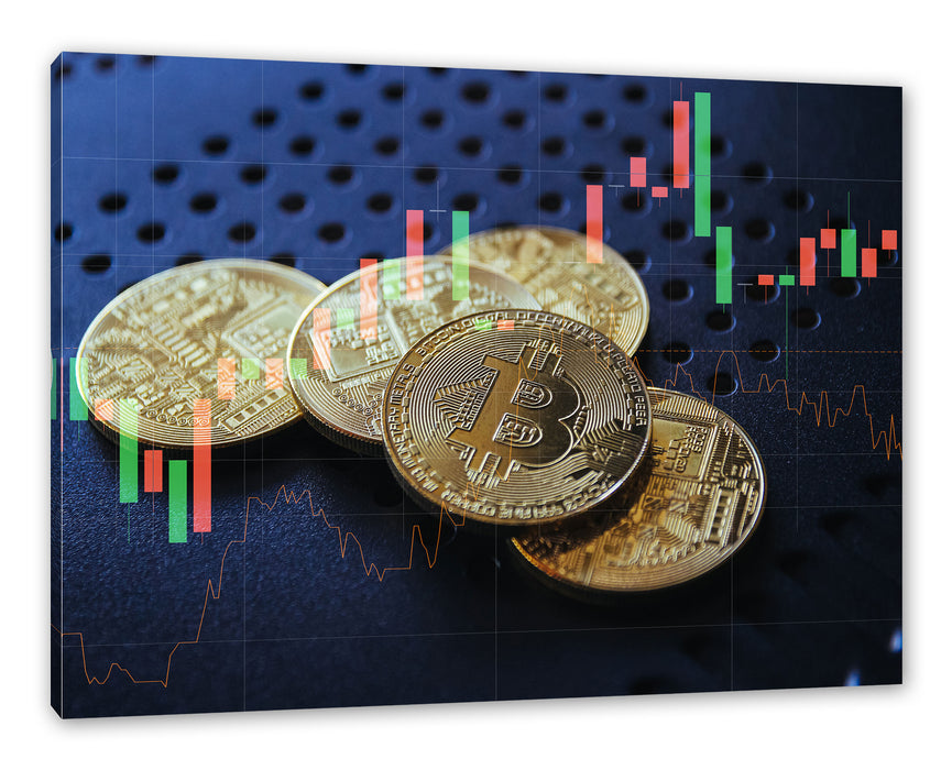 Pixxprint Bitcoin mit Diagramm Grafik , Leinwandbild