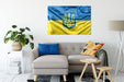 Ukraine Flagge mit Wappen Leinwandbild Wohnzimmer Rechteckig