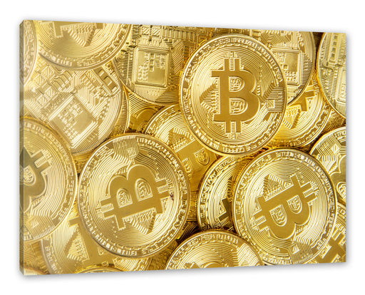 goldfarbene Bitcoins BTC Leinwandbild Rechteckig