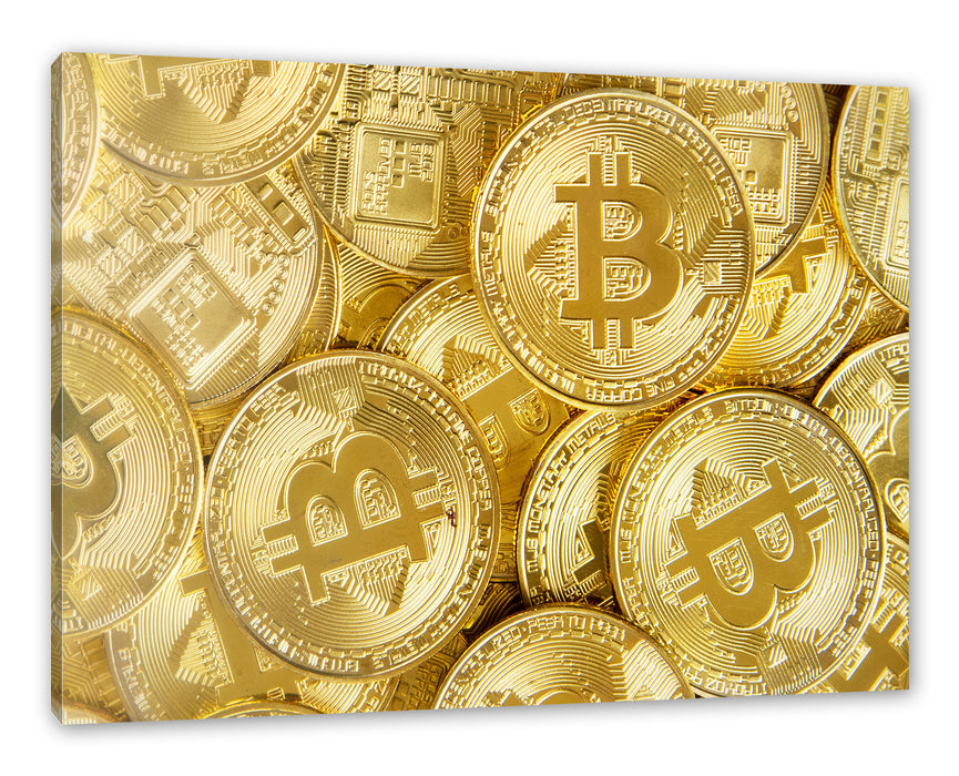 Pixxprint goldfarbene Bitcoins BTC, Leinwandbild