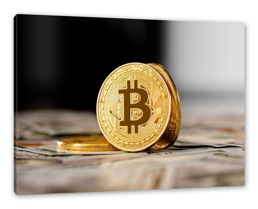 Pixxprint Bitcoins BTC Dollarschein, Leinwandbild