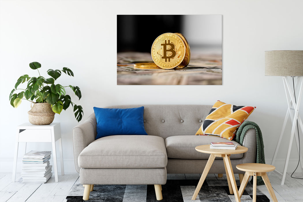 Bitcoins BTC Dollarschein Leinwandbild Wohnzimmer Rechteckig