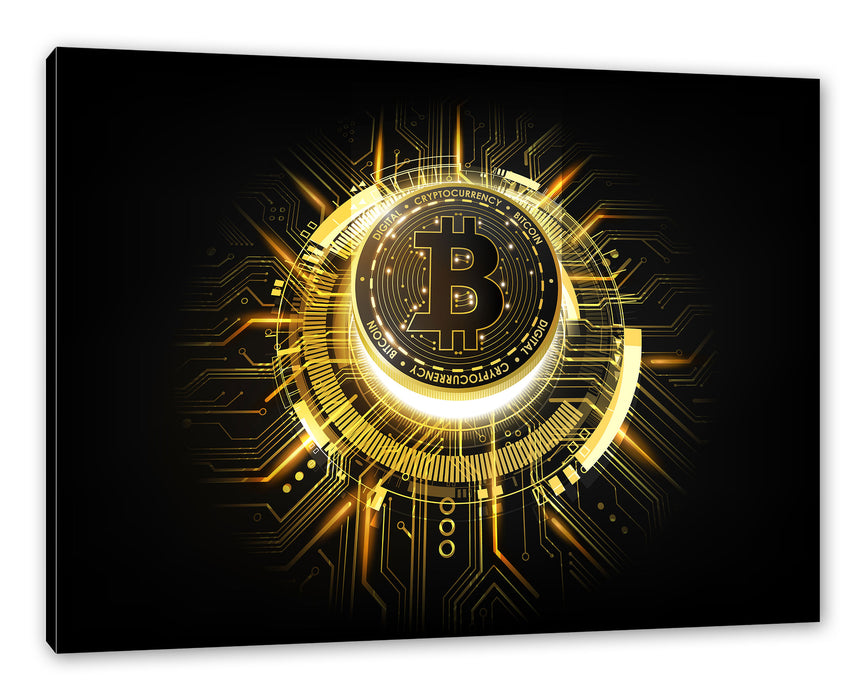 Pixxprint strahlender Bitcoin BTC, Leinwandbild