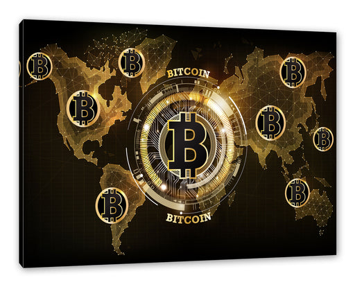 Weltkarte des Bitcoin BTC Leinwandbild Rechteckig