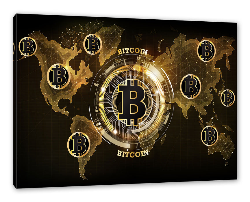 Pixxprint Weltkarte des Bitcoin BTC, Leinwandbild