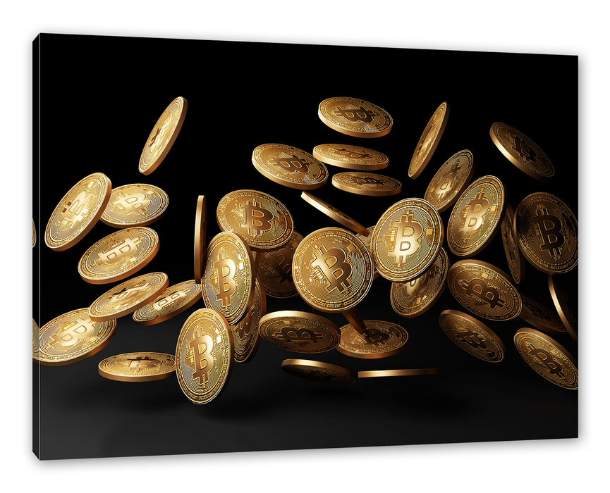 Pixxprint fliegende edle Bitcoins BTC, Leinwandbild