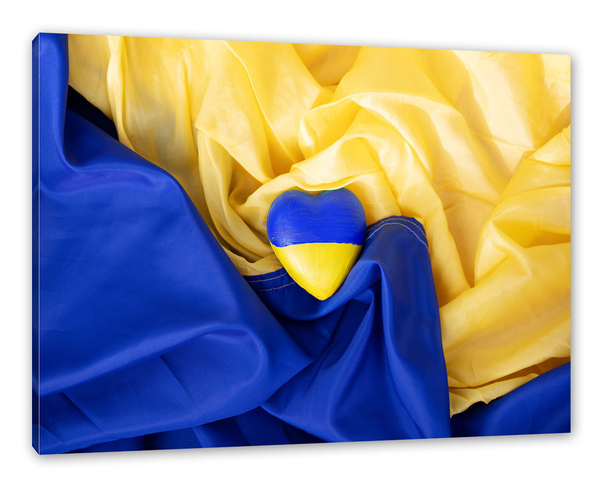 Pixxprint Herz mit Ukraine Flagge, Leinwandbild