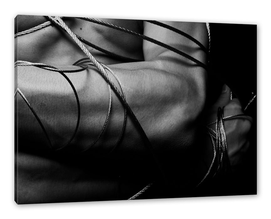 Pixxprint Mann gefesselt mit Stahldraht, Leinwandbild