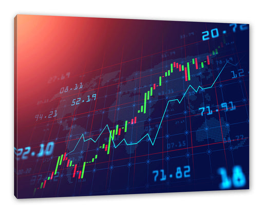 Aktienmarkt blau/ rot Leinwandbild Rechteckig