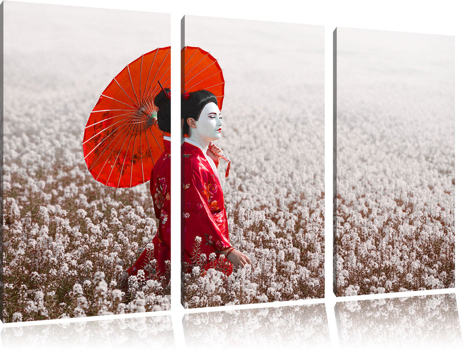 Geisha auf dem Feld Leinwandbild 3 Teilig