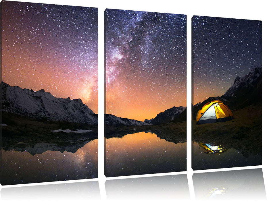 Zelten unter tausenden Sternen Leinwandbild 3 Teilig