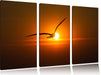 Möwe fliegt in den Sonnenuntergang Leinwandbild 3 Teilig