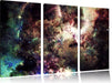 Bunte Nebelgalaxie und Sterne Leinwandbild 3 Teilig