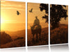 Ein Cowboy im Sonnenuntergang Leinwandbild 3 Teilig
