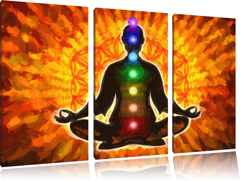 Meditation mit den 7 Chakren Kunst Leinwandbild 3 Teilig