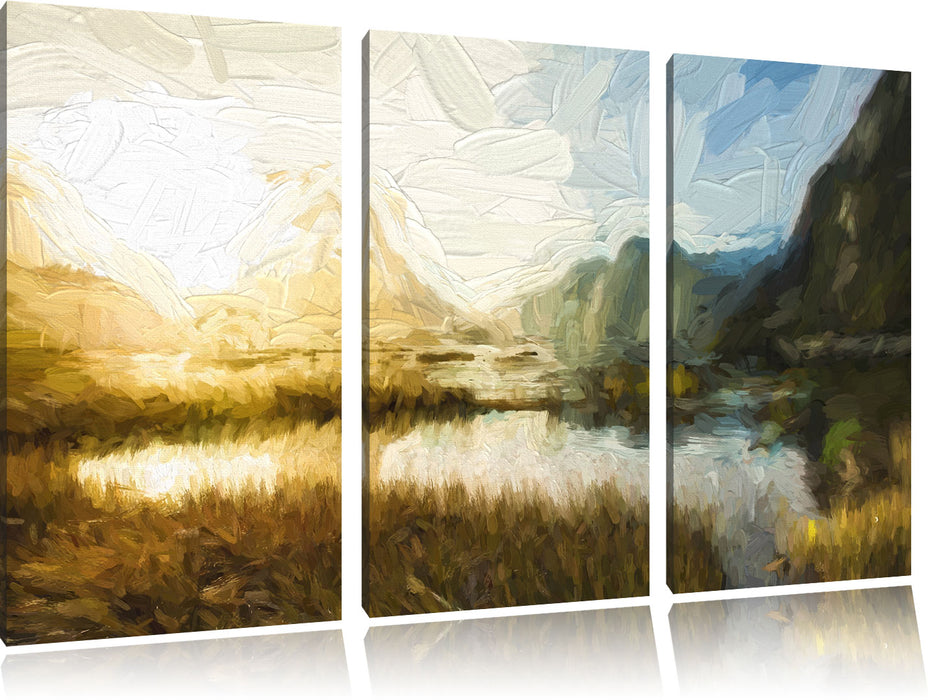 Milford Sound Neuseeland Kunst Leinwandbild 3 Teilig