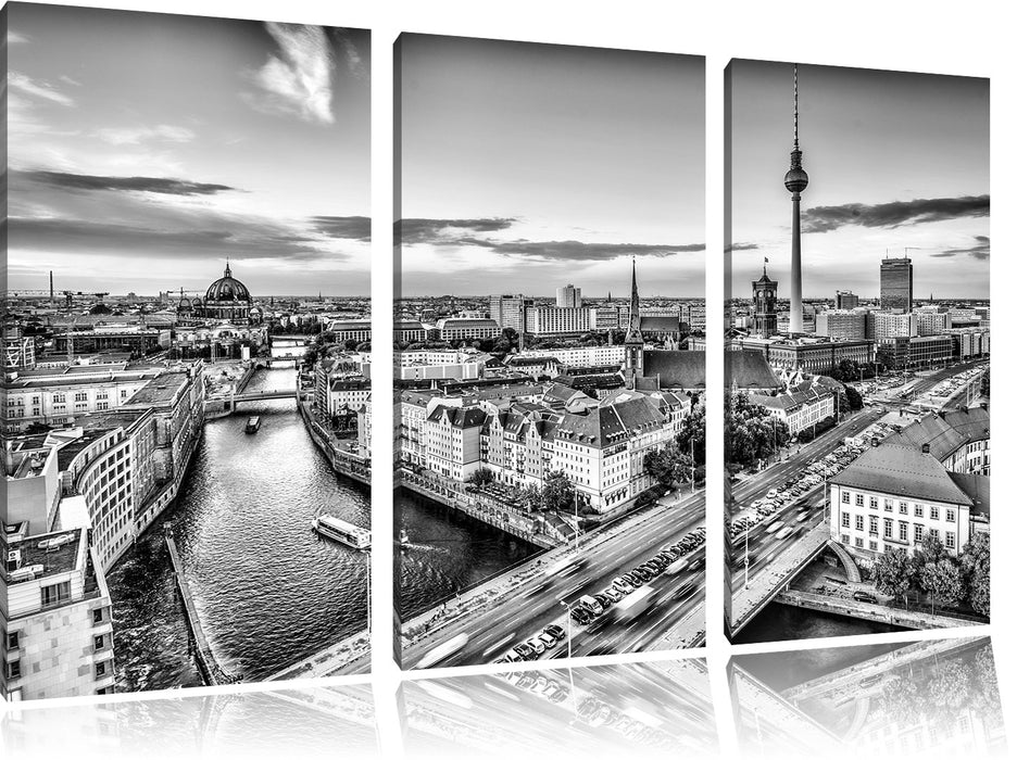 Skyline von Berlin B&W Leinwandbild 3 Teilig