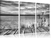 Steg mit Ausblick aufs Meer B&W Leinwandbild 3 Teilig