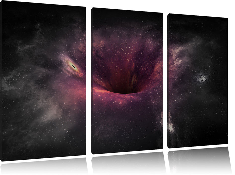 Schwarzes Loch im Weltall B&W Leinwandbild 3 Teilig