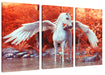Pegasus im Fluss eines Herbstwaldes Leinwanbild 3Teilig